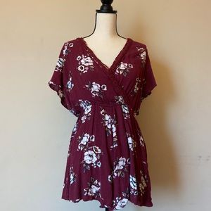 Xhilaration Floral Maroon Romper
